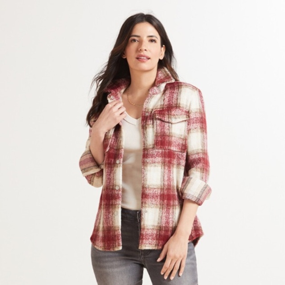 BB Dakota Berry Tan Plaid Shacket M Evereve Exclusive Jacket